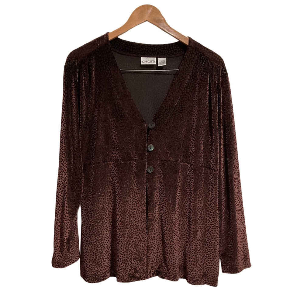 Chico’s Velvet Burnout Cardigan‎ Long Sleeve Black/Brown